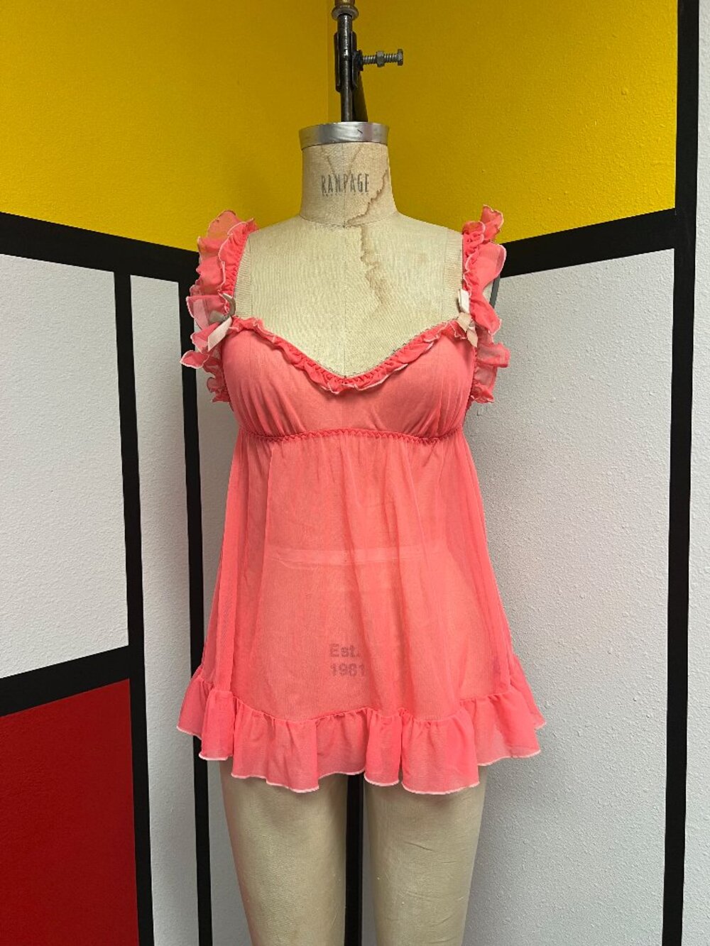 EUC Vintage 1960s Pink Sheer Ruffle Nightie Pajama Lingerie Top Small